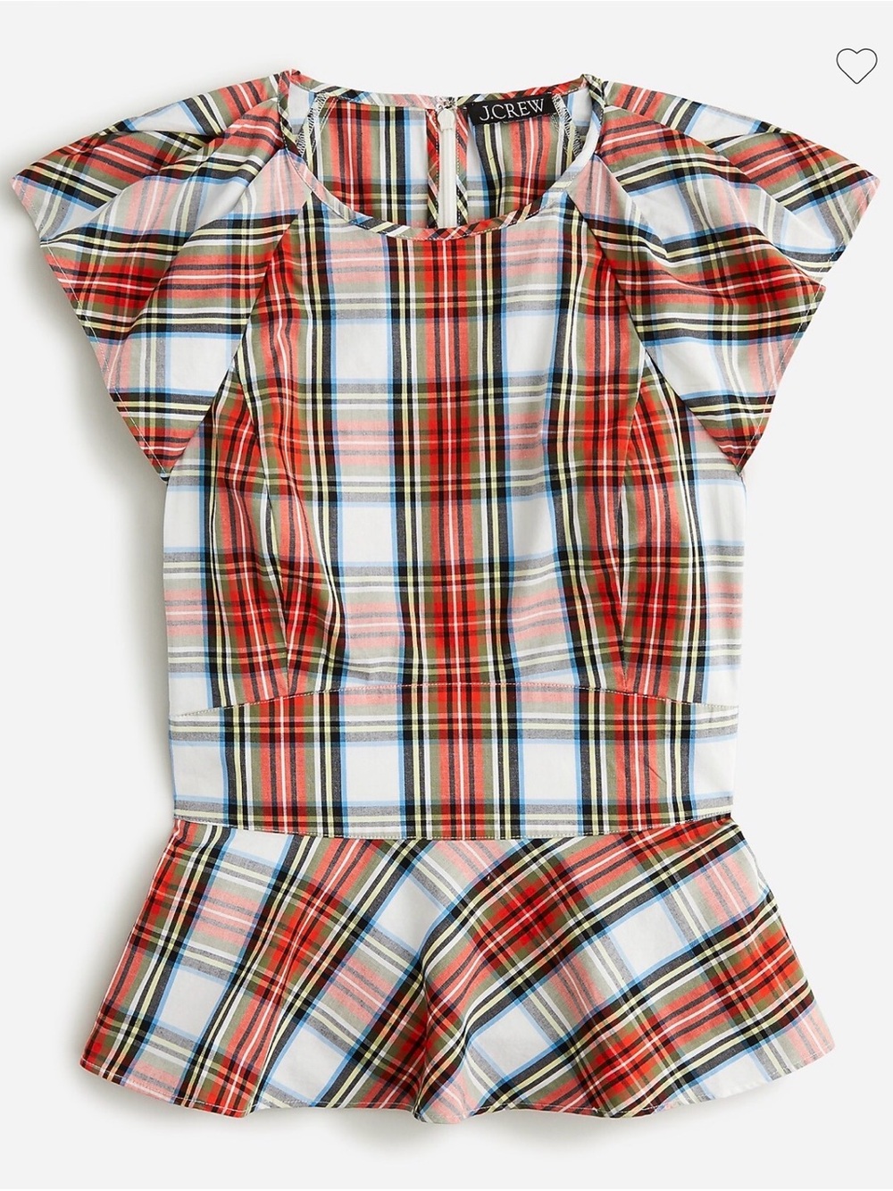 J. Crew Cap-sleeve Peplum Top in Snowy Stewart Tartan